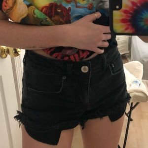 Black cut-off denim shorts